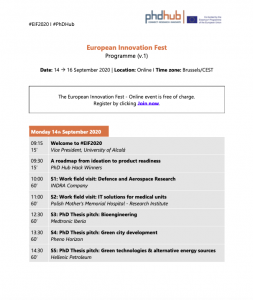 PhD Hub European Innovation Fest agenda